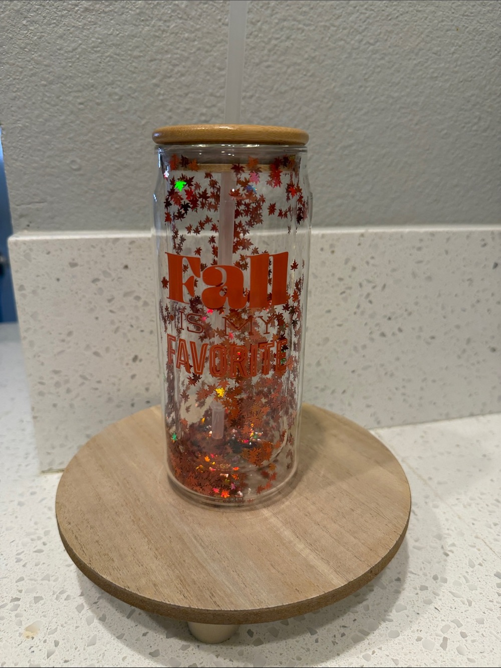 Fall Is My Favorite Glitter Tumbler with Bamboo Lid NWT